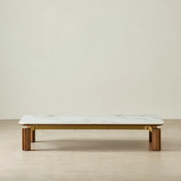 Portobello Toffee Brown Ash Veneer 27cm Rectangular Coffee Table - Pandora Brown Sintered Stone Top